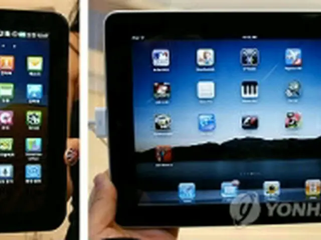 サムスン電子「ギャラクシー・タブ」（左）と米アップル「iPad」＝（聯合ニュース）