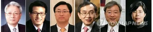 左から鄭東基、鄭柄国、崔重卿、金東洙、金錫東、金英蘭氏＝（聯合ニュース）