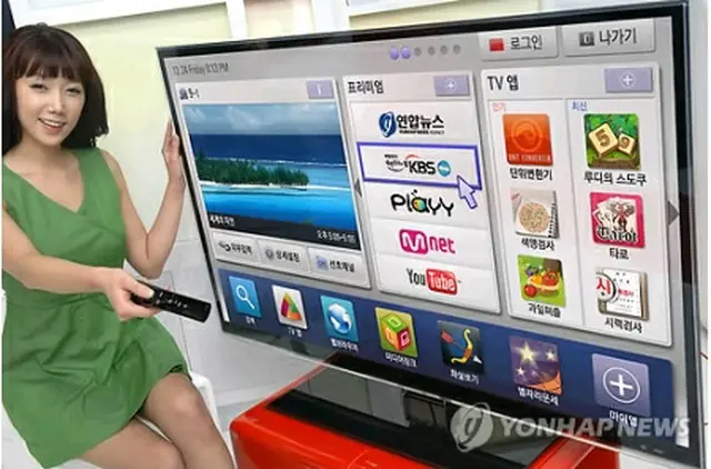 ＬＧ電子の「２０１１年型スマートテレビ」＝４日、ソウル（聯合ニュース）