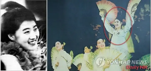 金正恩氏の母親の高英姫氏（左写真）。右写真は１９７３年に北朝鮮で出版された雑誌が日本で公演を行った万寿台芸術団を紹介する写真のうち、高氏と推定される人物＝（聯合ニュース）