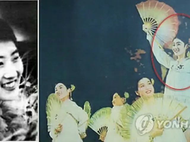 金正恩氏の母親の高英姫氏（左写真）。右写真は１９７３年に北朝鮮で出版された雑誌が日本で公演を行った万寿台芸術団を紹介する写真のうち、高氏と推定される人物＝（聯合ニュース）