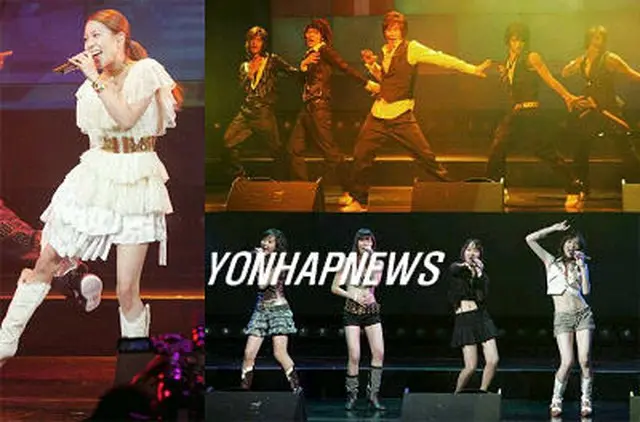 ショーケースを行ったBoA（左）、東方神起（右上）、天上智喜＝27日、ソウル（聯合）
