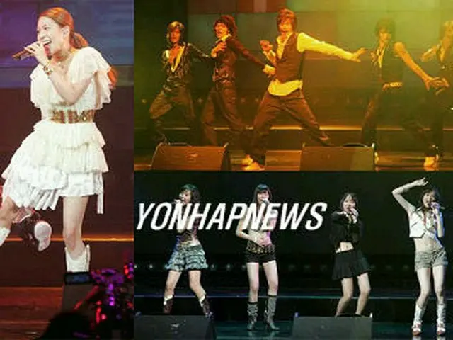 ショーケースを行ったBoA（左）、東方神起（右上）、天上智喜＝27日、ソウル（聯合）