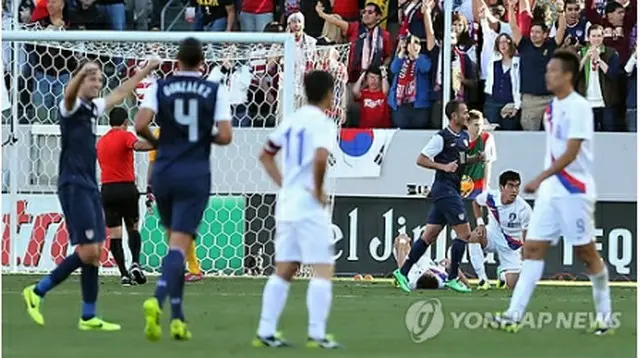 追加点を奪われる韓国代表＝1日、カーソン（聯合ニュース）
