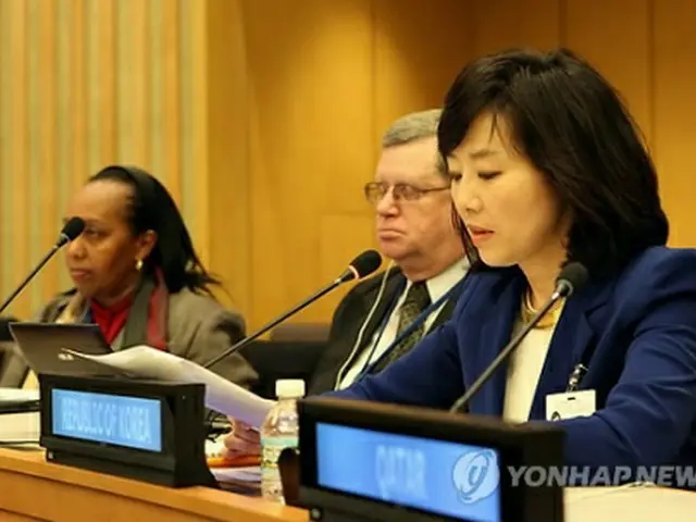 国連婦人の地位委員会に出席した趙長官＝11日、ニューヨーク（聯合ニュース）