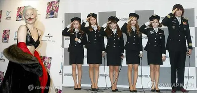 レディー・ガガ（左）と「CRAYON POP」
