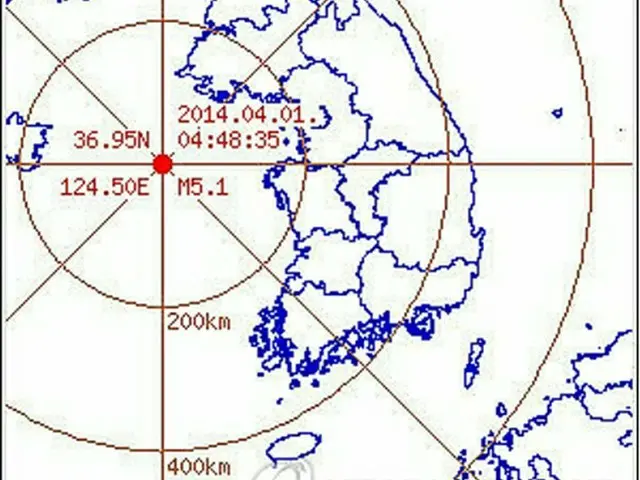 忠清南道泰安郡の西格列飛島の北西100キロでマグニチュード5．1の地震が発生した（気象庁提供）＝（聯合ニュース）