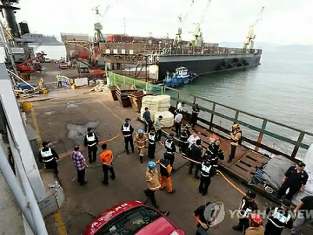 ガス漏れ事故があった造船所＝31日、麗水（聯合ニュース）