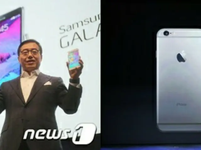 サムスン電子GALAXY Note 4（左）とApple のiPhone 6、iPhone 6 Plus（提供:News1）