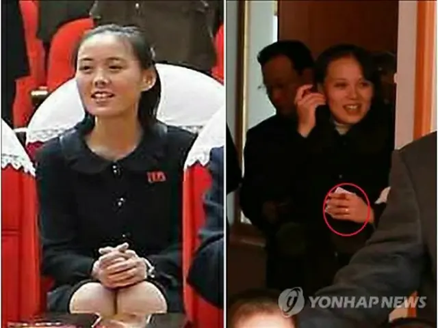 与正氏が左手薬指に結婚指輪をはめている姿（右）。昨年３月、金第１書記夫妻と公演を観覧した際（左）は指輪をしていなかった＝（聯合ニュース）