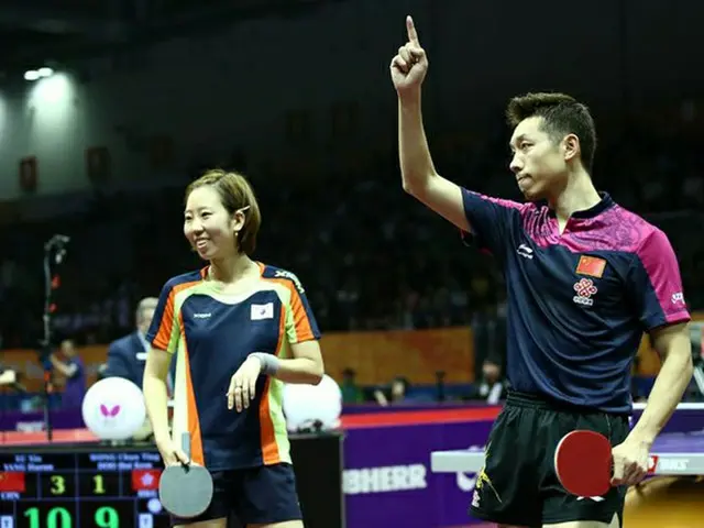 ヤン・ハウン＆許シンペア、混合ダブルス決勝に進出。韓国と中国の”合作”金メダルが目の前に迫った。（提供:OSEN）