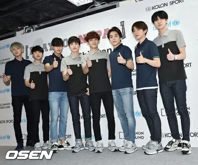 人気グループ「EXO」が15日午後、ソウル市広津（クァンジン）区の建大COMMONグランドで行われた「ネパール ドネーション プロジェクト」フォトウォールイベントに出席した。（提供:OSEN）