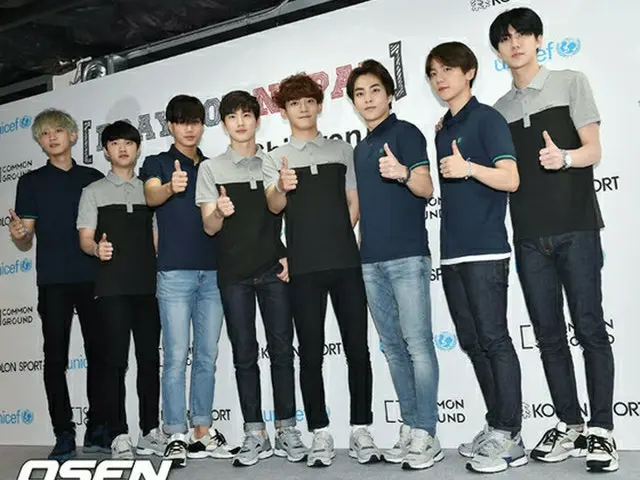 人気グループ「EXO」が15日午後、ソウル市広津（クァンジン）区の建大COMMONグランドで行われた「ネパール ドネーション プロジェクト」フォトウォールイベントに出席した。（提供:OSEN）