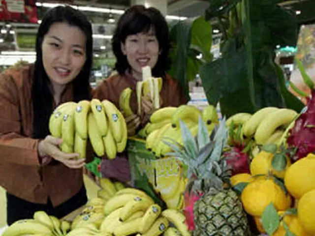 16年ぶりに復活した済州産バナナ＝26日、ソウル（聯合）