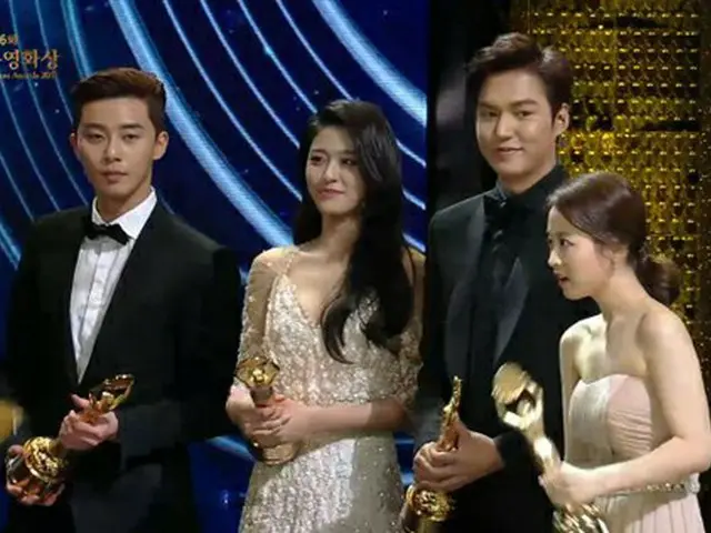 俳優パク・ソジュン、ソリョン（AOA）、俳優イ・ミンホ、女優パク・ボヨンが人気スター賞を受賞した。（提供:OSEN）