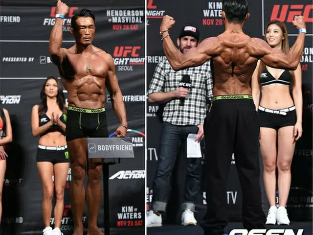 27日午後、ソウルオリンピック公園体操競技場にて、UFC（アメリカ合衆国の総合格闘技団体）の計量がおこなわれ、秋山成勲（40）が出席した。
