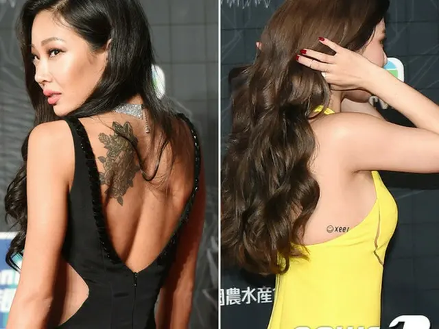 2日に放送された「2015 Mnet Asian Music Awards（MAMA）」のレッドカーペットにおいて、韓国歌手Jessi（26）とガールズグループ「4Minute」のヒョナ（23）のTATOOに視線が集まった。（提供:news1）