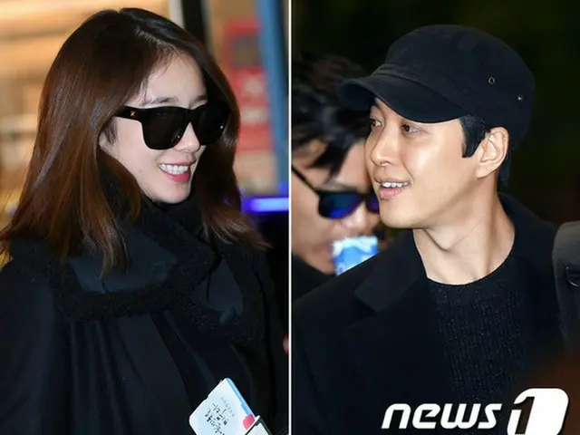 交際中の韓国俳優イ・ドンゴン（35）とガールズグループ「T-ARA」のジヨン（22）が20日午前、撮影のため金浦空港を通してそれぞれ日本と中国に出国した。
