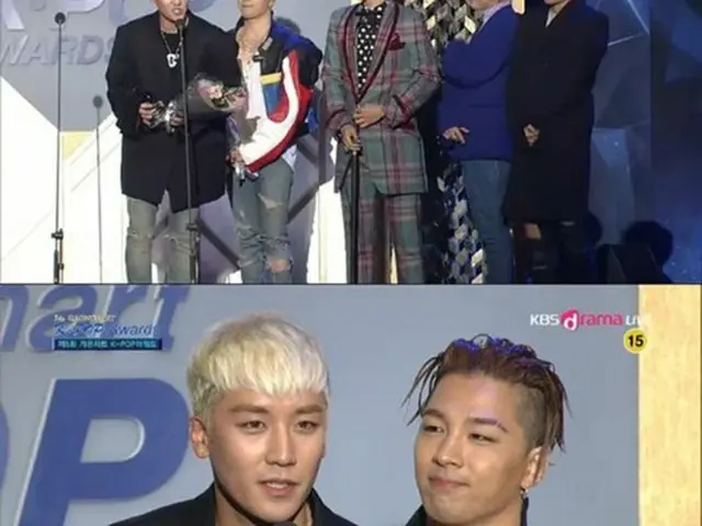 17日にソウル・オリンピック公園オリンピックホールで行われた「第5回GAON CHART K-POP AWARDS」で、人気グループ「BIGBANG」がことしの歌手賞やyinyuetaiアジア最高影響力賞などを受賞した。（提供:OSEN）