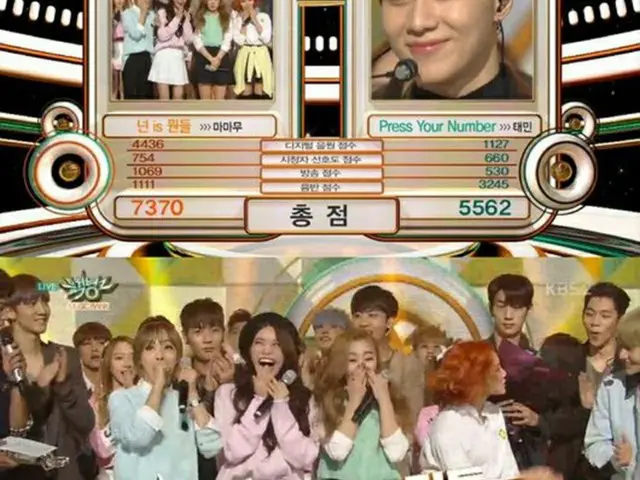 11日に放送されたKBSの音楽番組「ミュージックバンク」でテミン（SHINee）の「Press Your Number」と、「MAMAMOO」の「You're the best」が1位候補となった。（提供:OSEN）