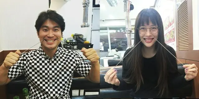 韓国芸能界の公式カップル、チェザ（36、ダイナミック・デュオ）とソルリ（22、元f(x)）が“串焼きデート”を楽しんだ。（提供:news1）
