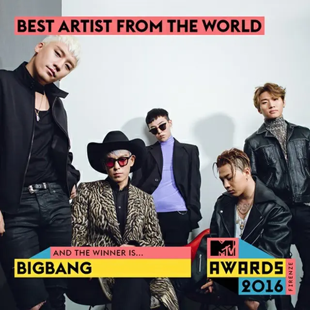 韓国の人気グループ「BIGBANG」が「Italian MTV Awards 2016」で「BEST ARTIST FROM THE WORLD」部門を受賞した。（提供:OSEN）