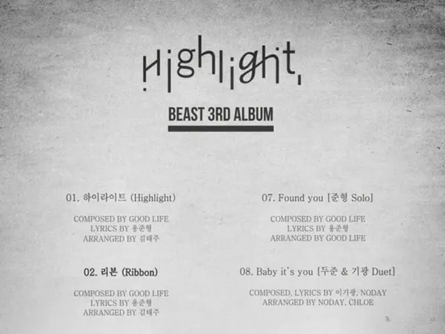 アイドルグループ「BEAST」が3rdアルバム「Highlight」全曲トラックリストイメージを公開した。（提供:news1）
