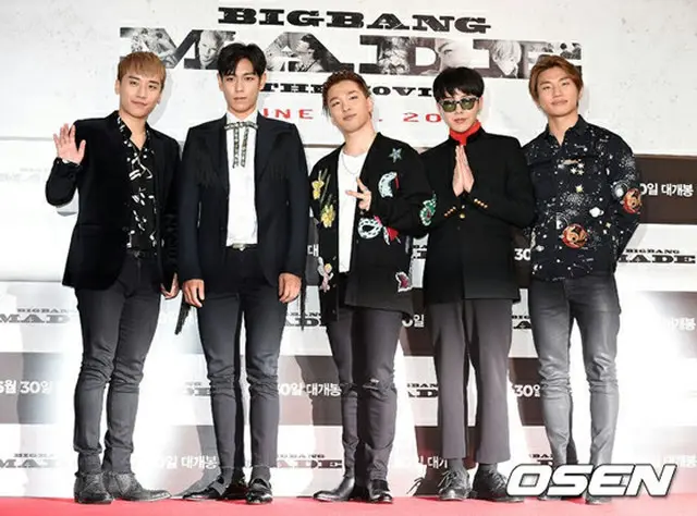 韓国アイドルグループ「BIGBANG」が、メンバー全員そろって舞台あいさつに登壇した。（提供:OSEN）
