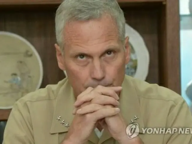 韓国軍合同参謀本部庁舎で開かれた記者懇談会に出席したシリング局長=11日、ソウル(聯合ニュース)