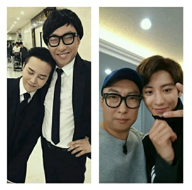 タレントのパク・ミョンスが、G-DRAGON（BIGBANG）、CHANYEOL（EXO）との認証ショットを公開（提供:news1）