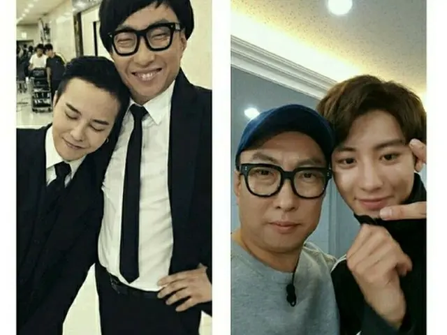 タレントのパク・ミョンスが、G-DRAGON（BIGBANG）、CHANYEOL（EXO）との認証ショットを公開（提供:news1）