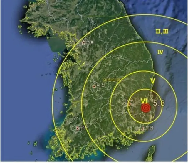 １２日の本震の震度分布図＝（聯合ニュース）