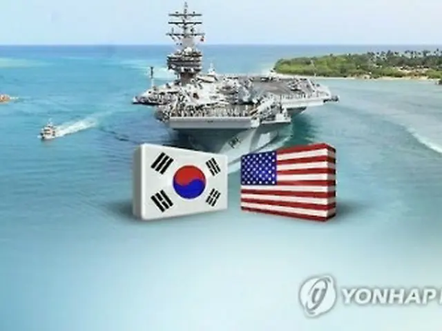 韓米海軍の合同軍事訓練のイメージ（ＣＧ）＝（聯合ニュースＴＶ）