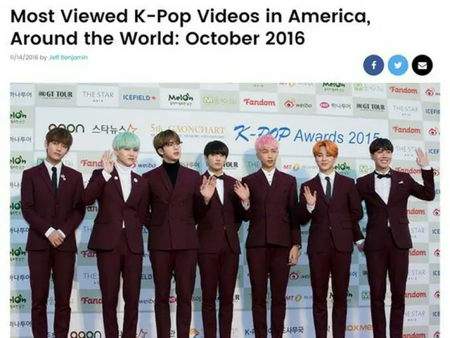 「防弾少年団」の「血、汗、涙」、米ビルボード・10月のK-POP MV再生回数1位に。（提供:OSEN）