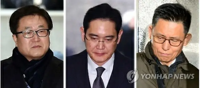 李副会長（中央）、朴商鎮対外担当社長（左）、黄晟洙専務＝（聯合ニュース）
