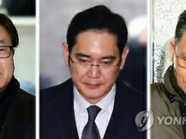 李副会長（中央）、朴商鎮対外担当社長（左）、黄晟洙専務＝（聯合ニュース）