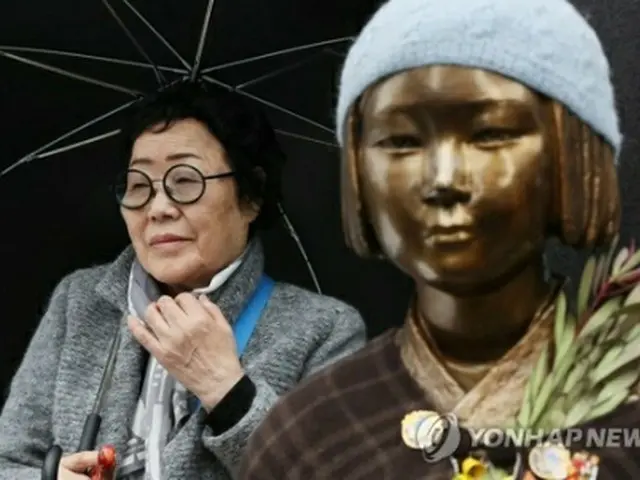 元慰安婦の女性と慰安婦被害者を象徴する少女像（資料写真）＝（聯合ニュース）