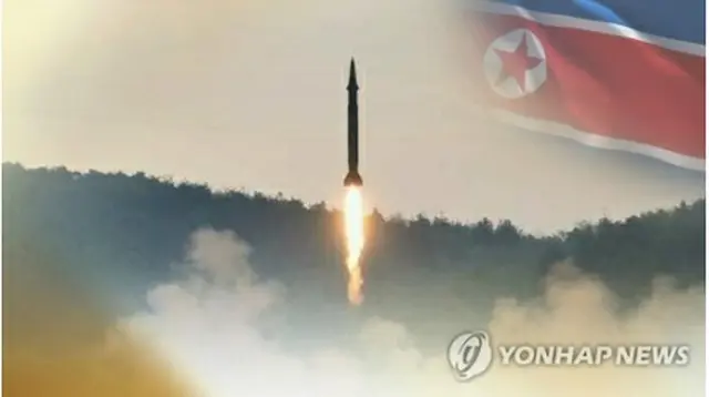 北朝鮮の弾道ミサイル発射実験（聯合ニュースＴＶ提供）＝（聯合ニュース）