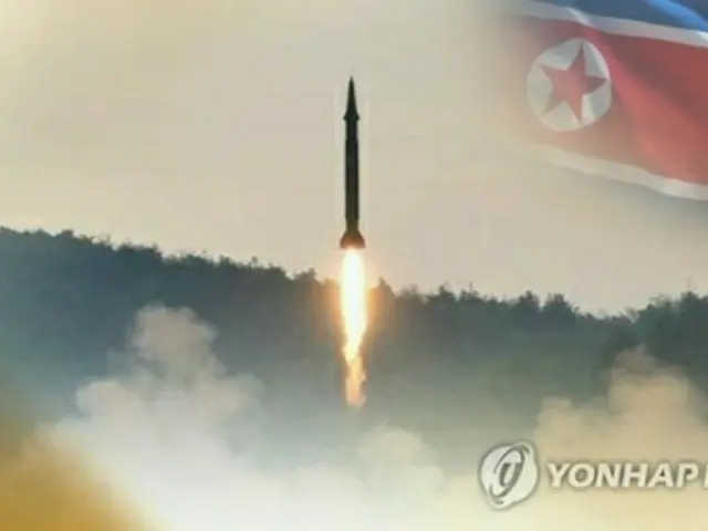 北朝鮮の弾道ミサイル発射実験（聯合ニュースＴＶ提供）＝（聯合ニュース）