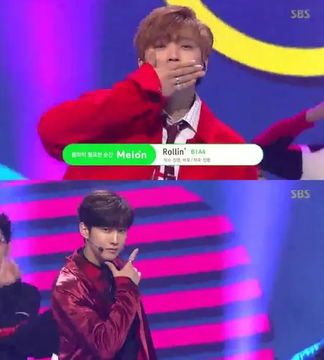 「B1A4」が15日に放送されたSBS「人気歌謡」で、新曲「Rollin」を引っさげ、ステージに立った。（提供:OSEN）