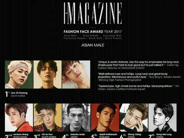 【公式】イ・ギグァン、プロも認める“FASHION FACE”に！アジア男性部門2年連続の1位（提供:OSEN）