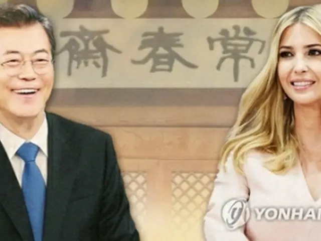 文在寅大統領（左）とイバンカ大統領補佐官＝（聯合ニュース）
