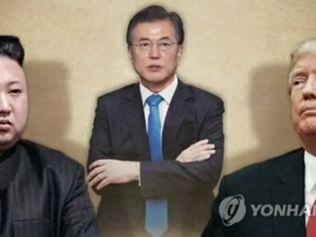 （左から）金正恩（キム・ジョンウン）朝鮮労働党委員長、文大統領、トランプ大統領（コラージュ）＝（聯合ニュース）