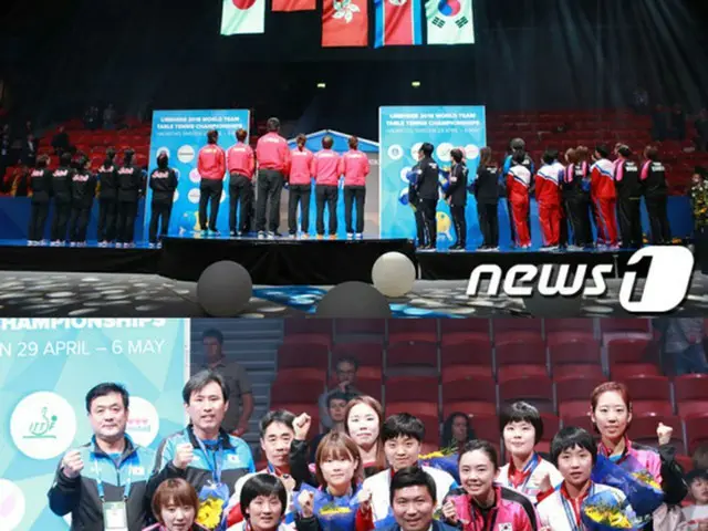＜世界卓球選手権＞女子南北合同チーム、9人全員銅メダル獲得＝南北の国旗掲揚（提供:news1）
