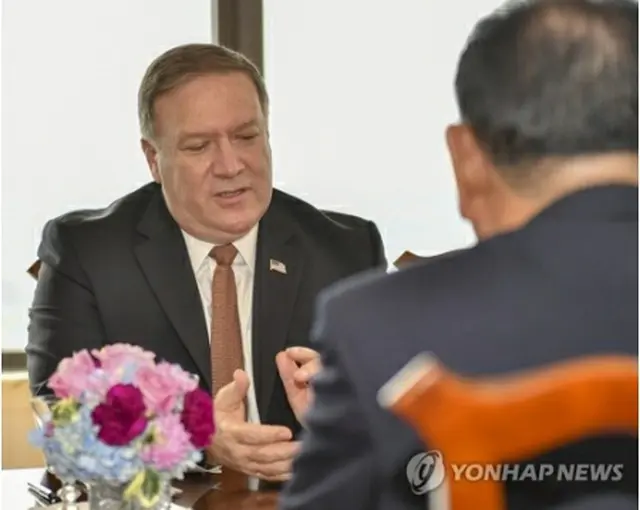 金英哲氏と会談するポンペオ氏（米国務省ＨＰより）＝（聯合ニュース）