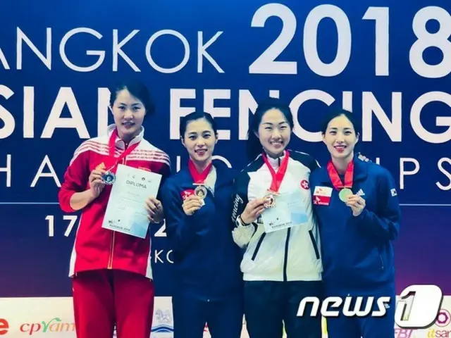 キム・ジヨンがアジアフェンシング世界選手権女子サブール2連覇に成功した。（提供:news1）