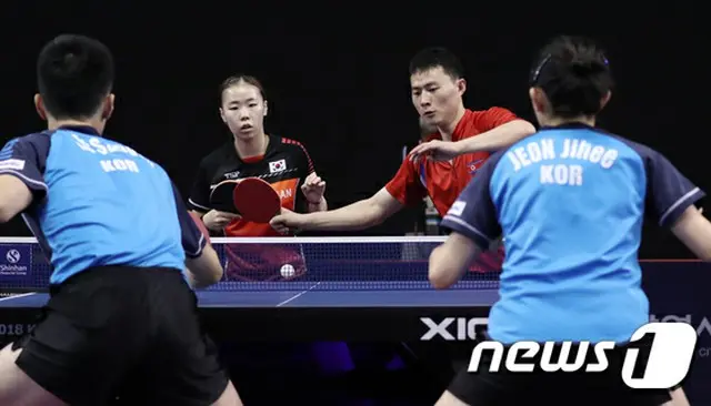 卓球南北合同チームのチェ・イル（北朝鮮）とユ・ウンチョン（韓国）がコリアオープン混合ダブルスで、韓国チームを越えられなかった。（提供:news1）
