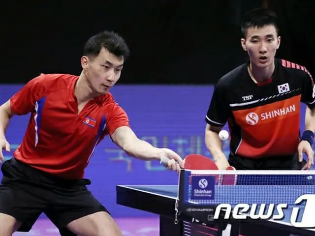 “卓球男子ダブルス南北合同チーム”イ・サンス‐パク・シンヒョク組、8強進出＝コリアオープン（提供:news1）