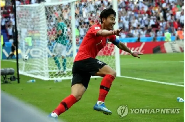 Ｗ杯ロシア大会１次リーグのドイツ戦でゴールを決めた孫興民（ソン・フンミン）＝（聯合ニュース）