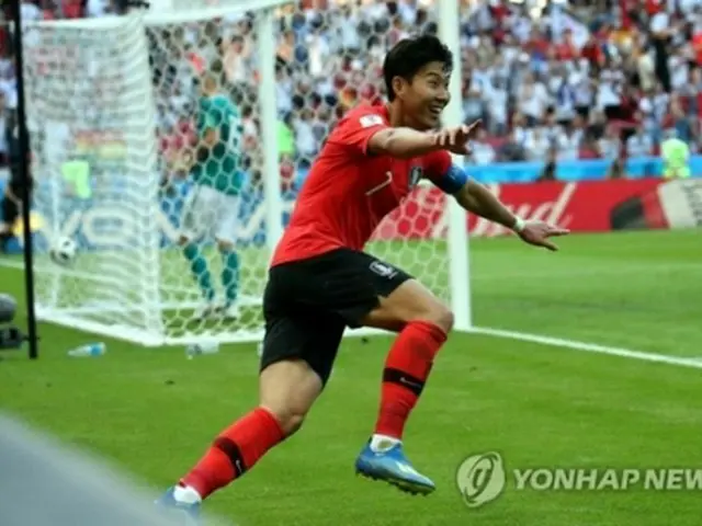 Ｗ杯ロシア大会１次リーグのドイツ戦でゴールを決めた孫興民（ソン・フンミン）＝（聯合ニュース）